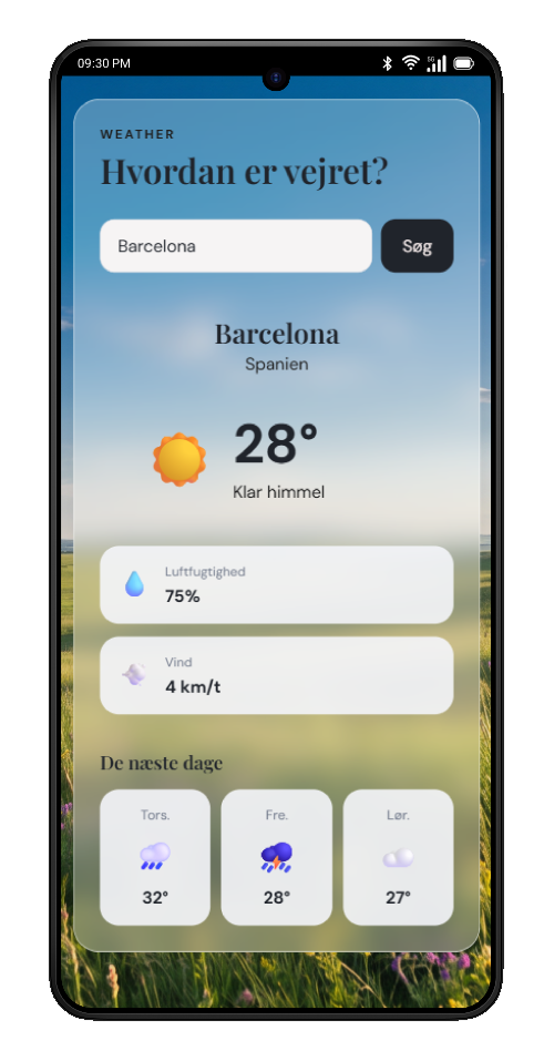 Weather App med vejrdata for en valgt by